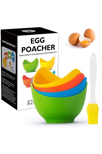 Generic YomiFamily 4 Pack Silicone Egg Poacher Cups with Ring Standers, Nonstick Egg Poaching Cups for Air