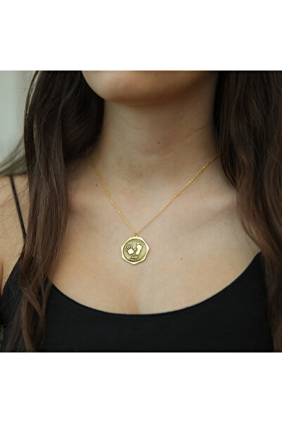 DIZY SILVER Bebek El ve Ayak İzi Kolyesi, Kişiye Özel Tarihli Kolye, Altın Ka...