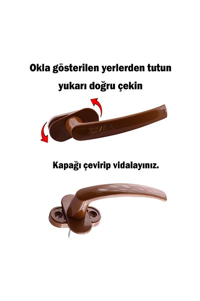 Badem10 Mâner de fereastră din PVC maro Compatibil cu Pimapen Deschidere dreapta-stânga Mecanism de schimb pentru mâner din plastic cu șurub pentru balcon