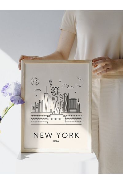 studio duha New York Themed Frameless Painting Minimalist Wall Poster Black White New York City Poster Modern