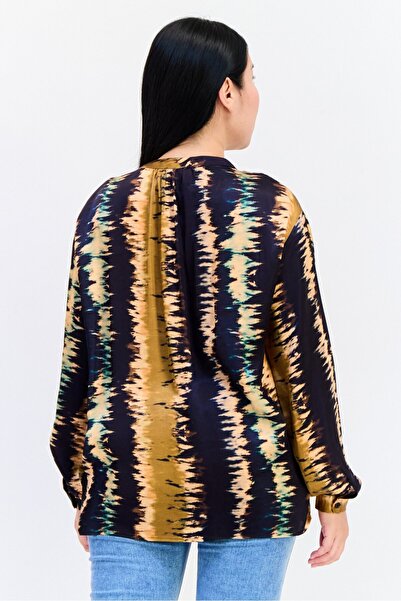 Another Sunday Women V Neck Long Sleeve Allover Print Blouse, Multicolor