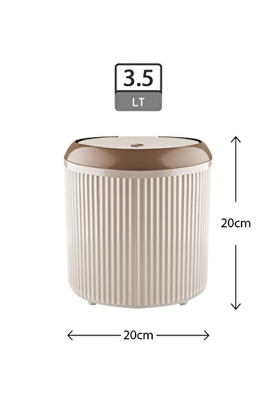GLUS Çizgili Yuvarlak Çöp Kovası 3.5 Litre Banyo Mutfak Çöp Kovası Click Tuşlu