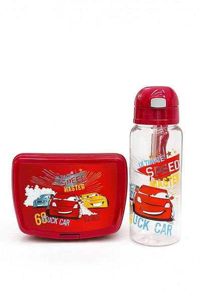Arn Kids Car Patterned Lunch Box and Water Bottle Set - 500 ml - for School and Picnic