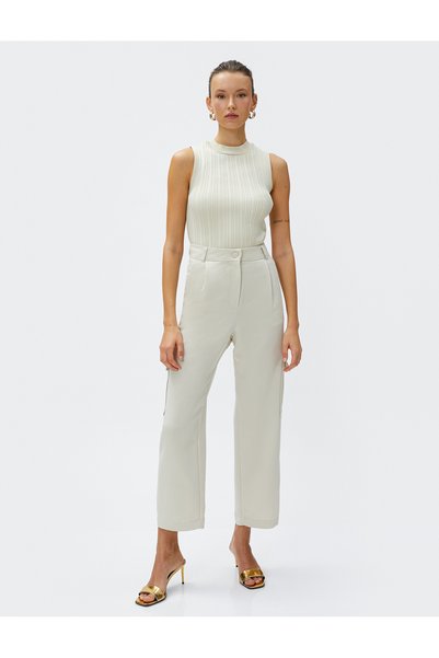 Koton Medium Rise Pocket Detail Straight Leg Trousers