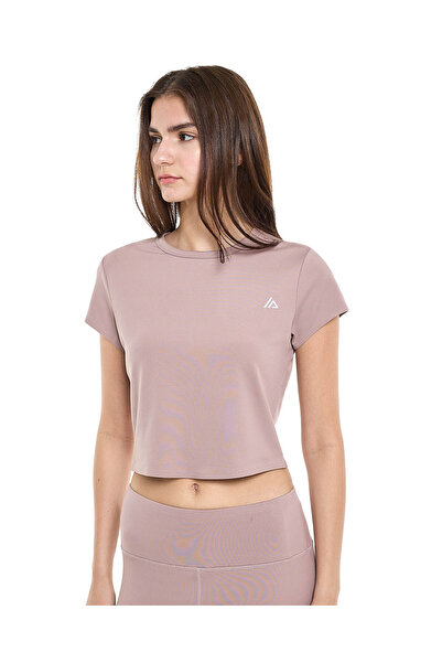 R&B Logo Detail Active Crop Top with Crew Neck and Short Sleeves