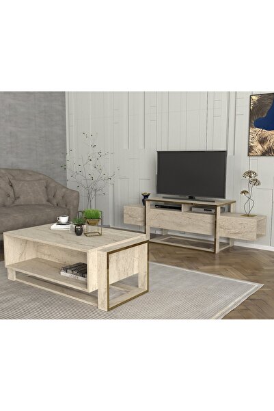 UnicUtil Coffee Table, Stone Craft, UnicUtil, 106.4 x 60 x 40.4 cm, Cream, UUMC25