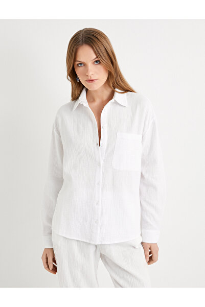 Koton Buttoned Pocket Long Sleeve Oversized Shirt