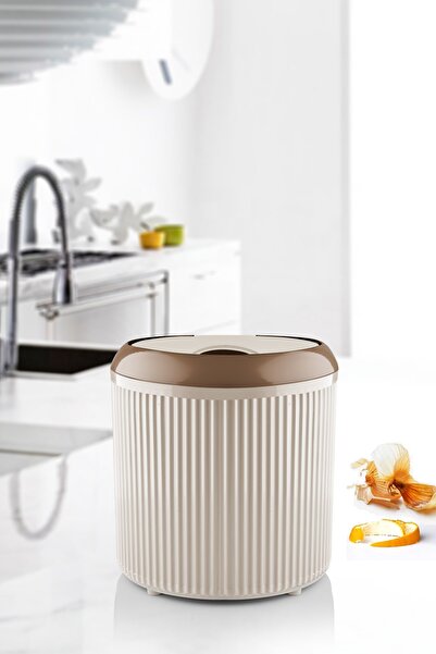GLUS Çizgili Yuvarlak Çöp Kovası 3.5 Litre Banyo Mutfak Çöp Kovası Manuel Kapak