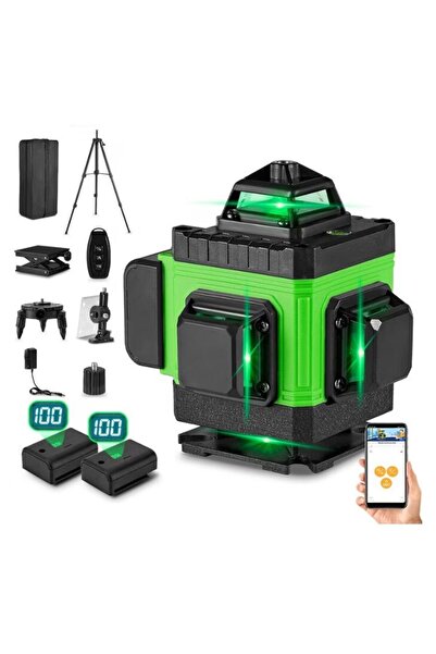 OEM Nivel laser Stuffix cu 16 linii, telecomanda, 2 baterii, verde si negru, 100cm tripied