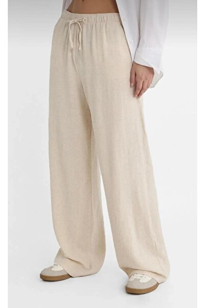 Pubi NOAVA //بنطلون نسائي بخصر مطاطي وتفاصيل دانتيل (كتان-قطن)