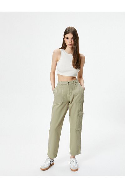 Koton Cargo Jean Crop Straight Leg Standard Waist Pockets Cotton - Eve Jean