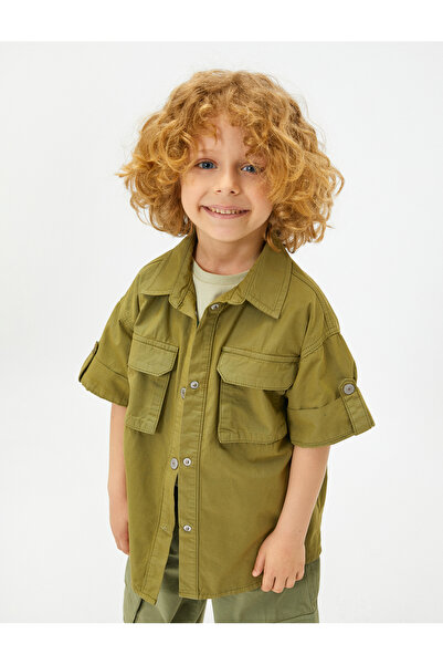 Koton قميص سفاري بأكمام قصيرة وجيب خلفي