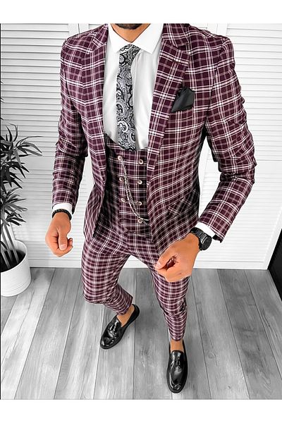dehaine Men's suit, consisting of Jacket, Pants, Vest, Burgundy, B7916