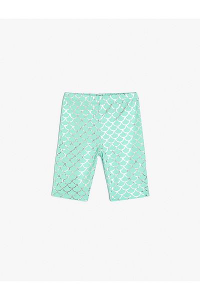 Koton Green Girl's Gleamy Cotton Leggings