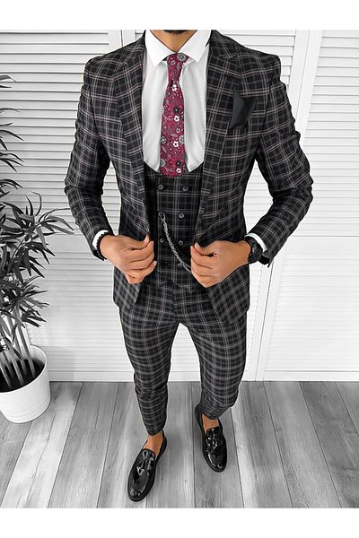 dehaine Men's suit, consisting of Jacket, Pants, Vest, Black, B7916