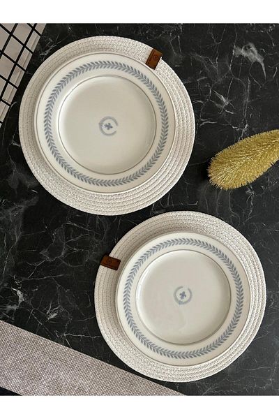 Thalia Home Set of 2 White Color Supla Set American Service 32 cm Diameter Wicker Mesh under Plate