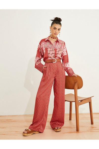 Koton Yellow Women's Pleated Palazzo Trousers