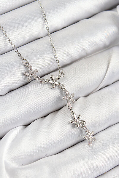 STİLLOVE قلادة نسائية من الفولاذ 316L مصنوعة من حجر الزركون على شكل زهرة فضية...