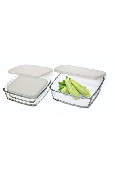 Simax Square 3-Piece Glass Storage Container Set – 0.50 + 1.00 + 1.70 Lt, Plastic Lid