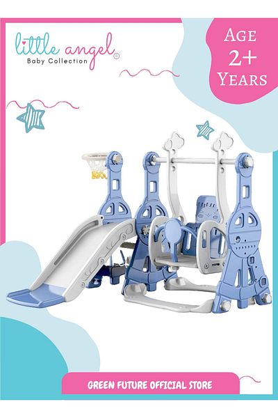 LITTLE ANGEL Kids Slide, Swing and Ball Ring 3-in-1 Playset Indoor & Outdoor Toddler Activity Center
