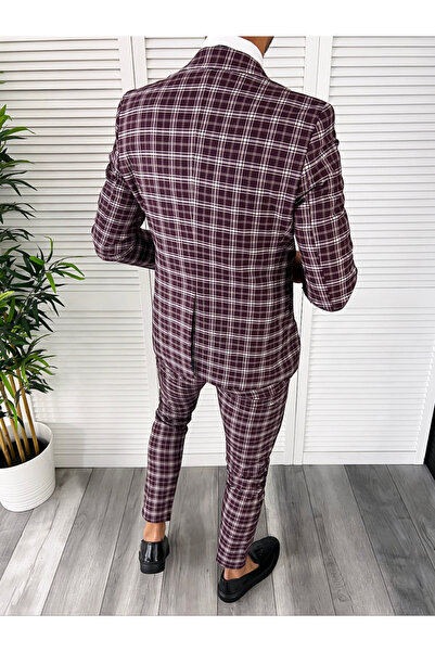 dehaine Men's suit, consisting of Jacket, Pants, Vest, Burgundy, B7916