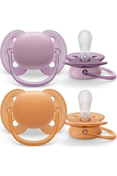 Philips Avent Set 2 suzete Philips-Avent SCF091/33, ultra soft 6-18 luni, Ortodontice, fara BPA, Roz/Portocaliu