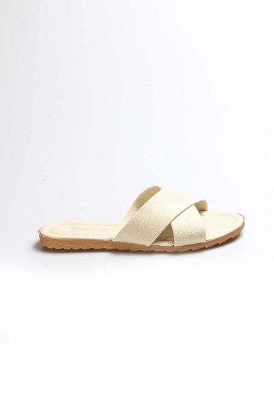 Ayakkabıhane Beige Cross Women's Flat Slippers Ah1E935261216