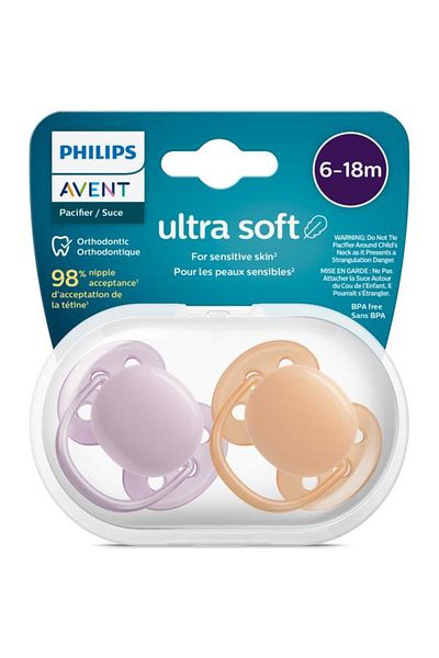 Philips Avent Set 2 suzete Philips-Avent SCF091/33, ultra soft 6-18 luni, Ortodontice, fara BPA, Roz/Portocaliu