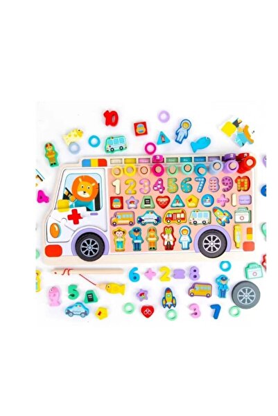 Toy Tablă logaritmică Montessori 6 în 1 – Forme, Mașini, Pescuit, Numere, Num...