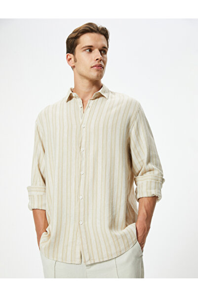 Koton قميص رجالي بيج بأكمام طويلة