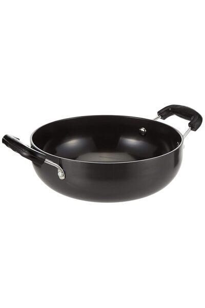 Generic Raj Black Anodized Nonstick Aluminum Deep Kadai Double Handle, 19cm, ...