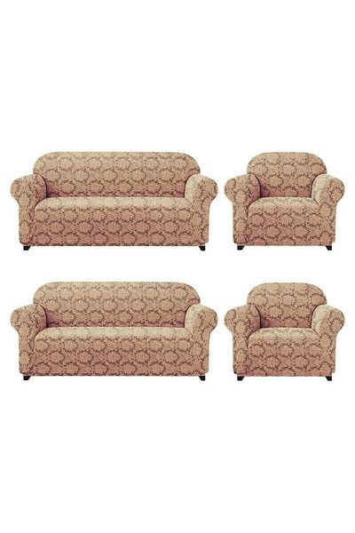 BOSTAN Jacquard Sofa, Sofa, Sofa Bed Cover Paisley Pattern Elastic Skirtless for 3+3+1+1 Set