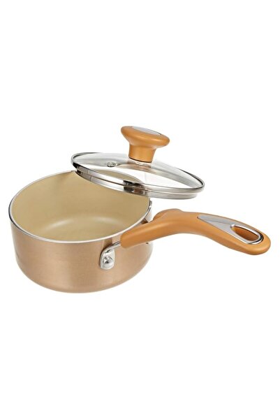 Generic مقلاة صلصة ماير غير لاصقة مع سطح مبطن وغطاء، 0.9 لتر، 14 سم، بيج