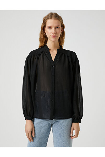 Koton Mandarin Neck Puff Sleeve Chiffon Shirt