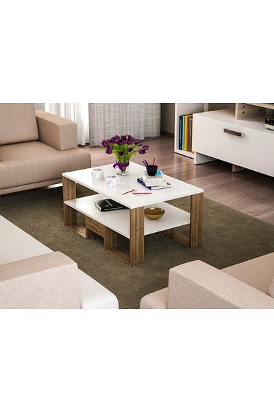 UnicUtil Golden Edition Coffee Table, 90 x 60 x 45 cm, White-Brown