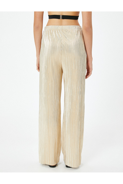 Koton Gold-colored Women's Pleated Palazzo Trousers