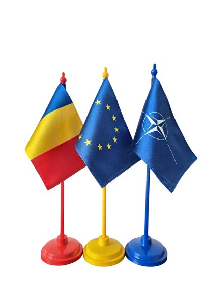 SDX Market Set of 3xTricolor Flag, European Union and NATO, Double Silk Face,...
