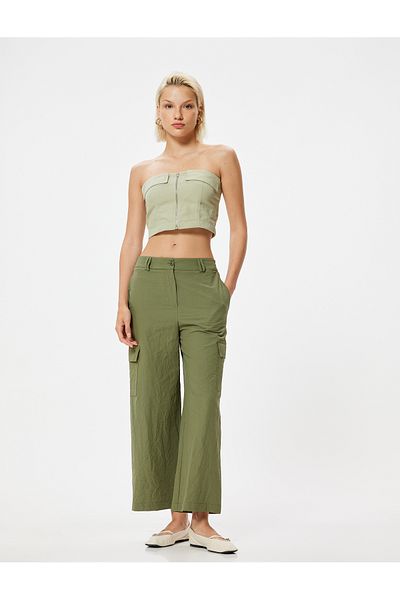 Koton Khaki Women's Wide Leg Cargo Pants