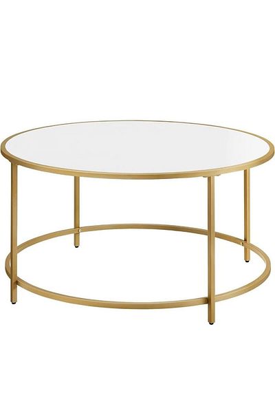 VASAGLE Round coffee table, made of tempered glass with metal frame, 84x84x45cm, gold