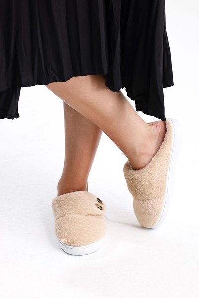 shoemio Clara Buttoned Plush Women's House Slippers