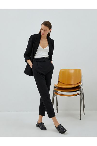 Koton Crop Carrot Trousers High Rise Pleated