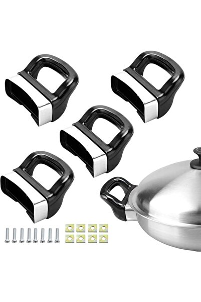 Generic عبوة من 4 قطع بمقابض جانبية قصيرة للوعاء، ومقبض جانبي معدني للضغط، وم...