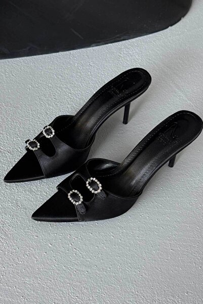 AYAKKABI PRENSİ Heny Stone Buckle ΜΑΥΡΟ ΜΑΤ ΣΑΤΕΝ