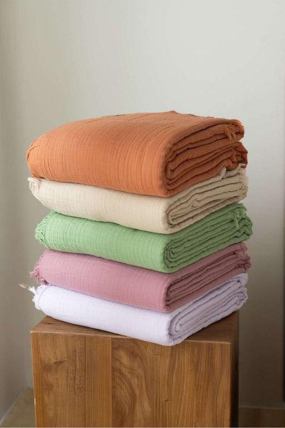 ZEYPBA 100% Cotton 3 Layer Muslin Bedspread |   Cinnamon |   Double Face |   240X240Cm |