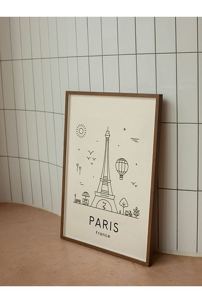 studio duha Poster Turnul Eiffel din Paris Siluetă minimalistă a orașului Pictură fără încadrare Poster alb negru