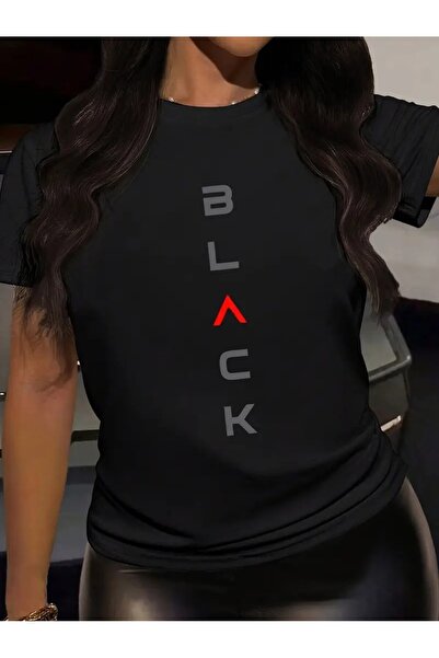 H&GHAMLEGİYİM Μαύρο μπλουζάκι με στάμπα "BLACK"