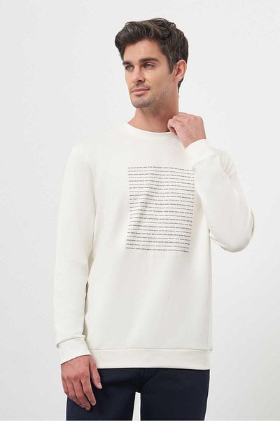 Morven Men's Ecru Trend Crew Neck Sweat-Shirt