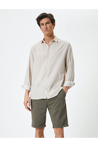 Koton شورت رجالي ضيق باللون الكاكي