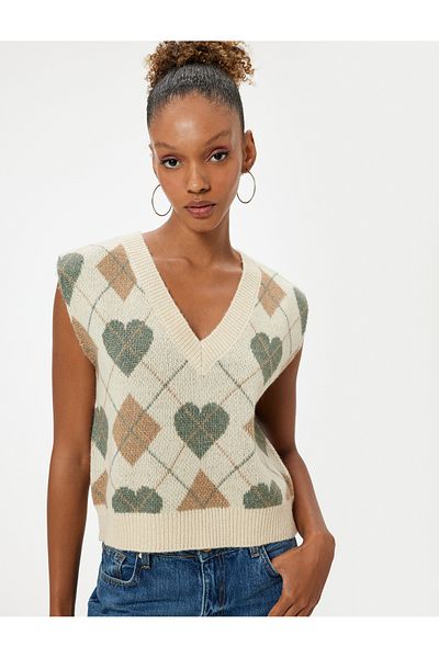 Koton Beige Women's V Neck Sleeveless Sweater