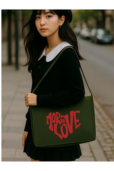 Cemira More Love Khaki Tote Bag Canvas Bag Khaki Canvas Messenger Bag Street Style Korean Bag